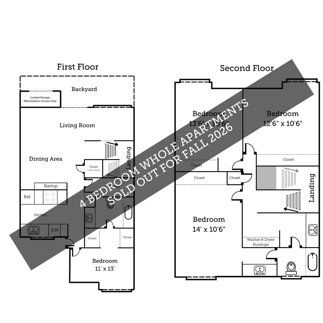 Floor plan for 4 beds, 2 baths